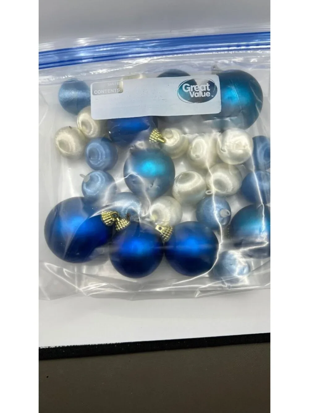 Blue & White Christmas Tree Ornament Ball Assortment Vintage Look